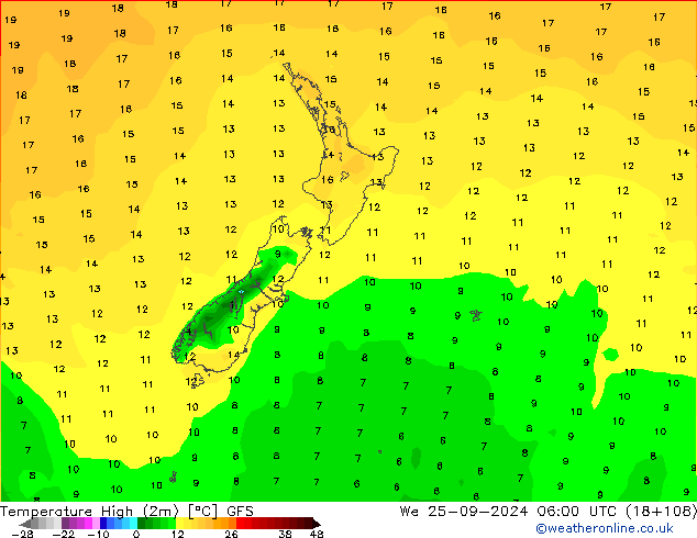 Max.temperatuur (2m) GFS wo 25.09.2024 06 UTC