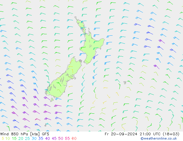 Vent 850 hPa GFS ven 20.09.2024 21 UTC