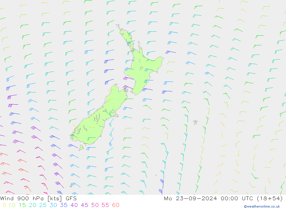 Wind 900 hPa GFS Mo 23.09.2024 00 UTC