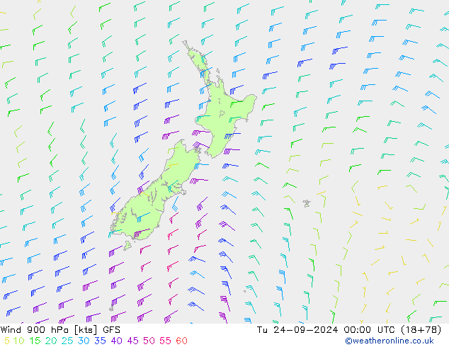 Wind 900 hPa GFS Tu 24.09.2024 00 UTC