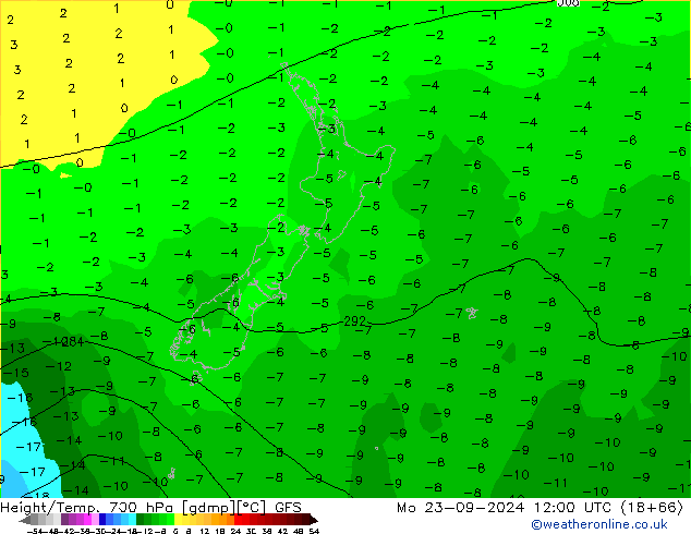 Hoogte/Temp. 700 hPa GFS ma 23.09.2024 12 UTC