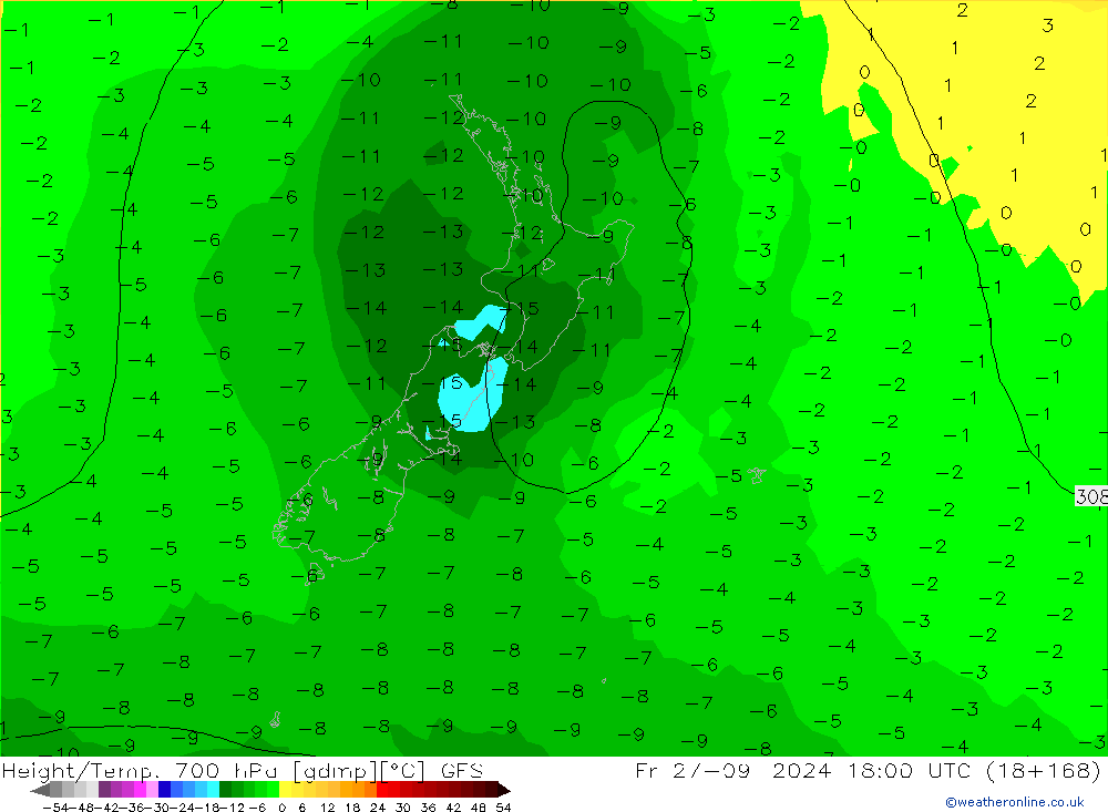 Height/Temp. 700 hPa GFS  27.09.2024 18 UTC