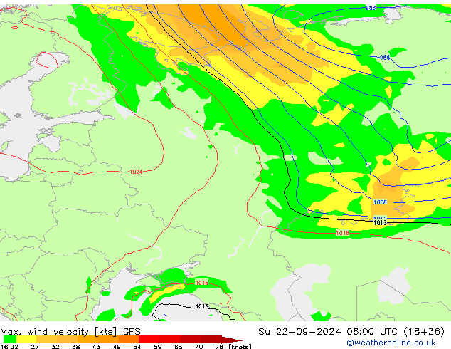 Max. wind velocity GFS Ne 22.09.2024 06 UTC