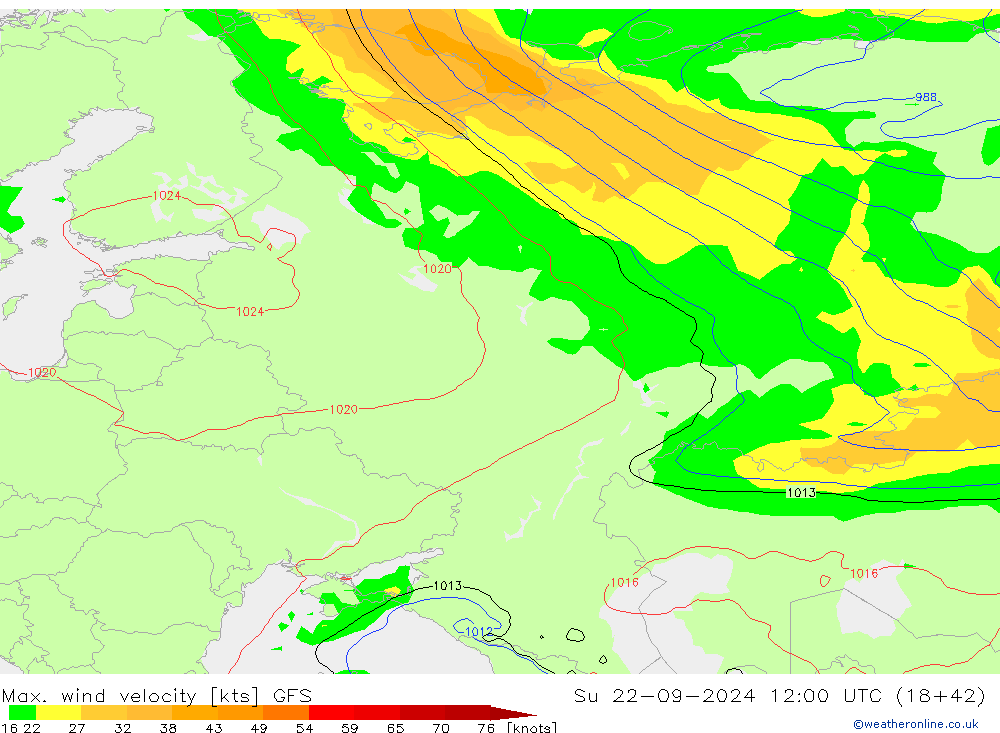 Max. wind velocity GFS Вс 22.09.2024 12 UTC