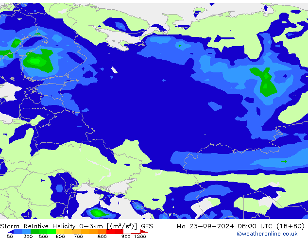 Storm Relative Helicity GFS Mo 23.09.2024 06 UTC