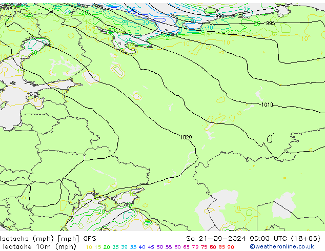 Eşrüzgar Hızları mph GFS Cts 21.09.2024 00 UTC