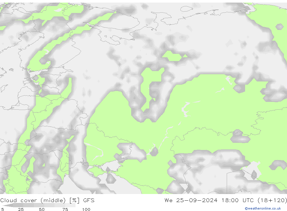 zachmurzenie (środk.) GFS śro. 25.09.2024 18 UTC