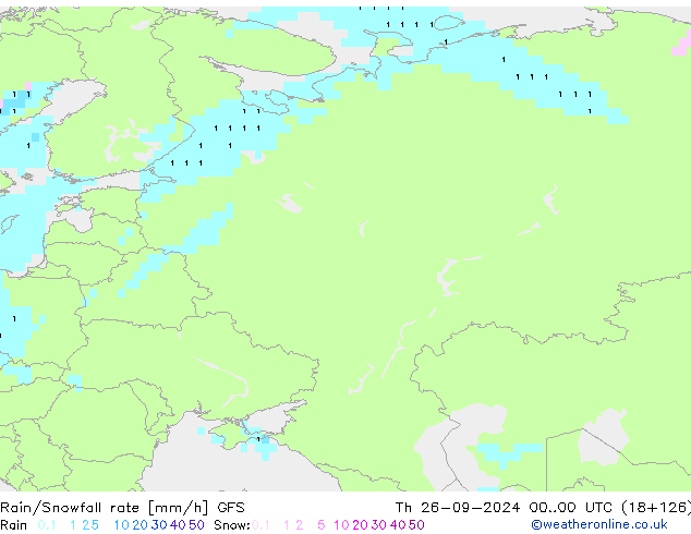 Rain/Snowfall rate GFS gio 26.09.2024 00 UTC