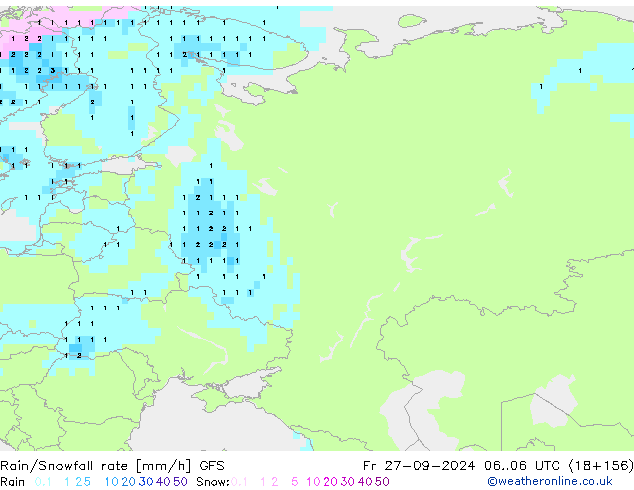 Rain/Snowfall rate GFS Sex 27.09.2024 06 UTC