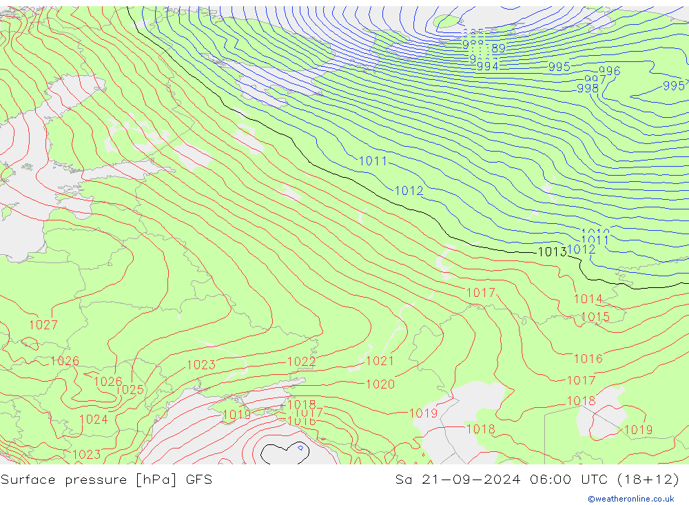 pression de l'air GFS sam 21.09.2024 06 UTC