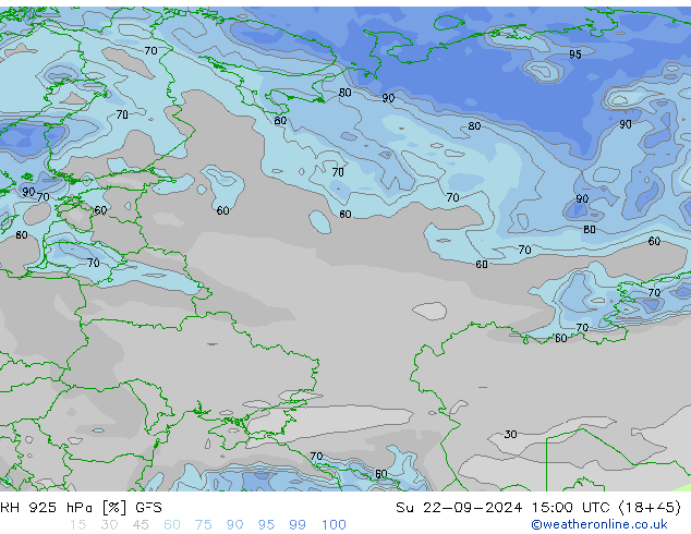 RH 925 hPa GFS dom 22.09.2024 15 UTC