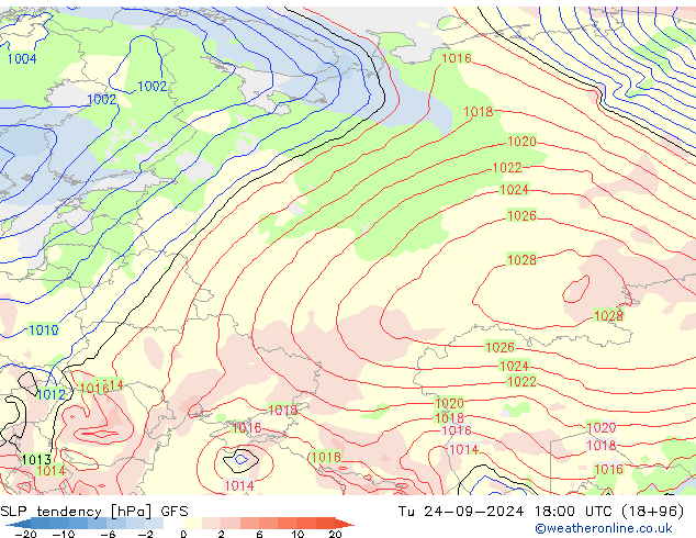 Druktendens (+/-) GFS di 24.09.2024 18 UTC