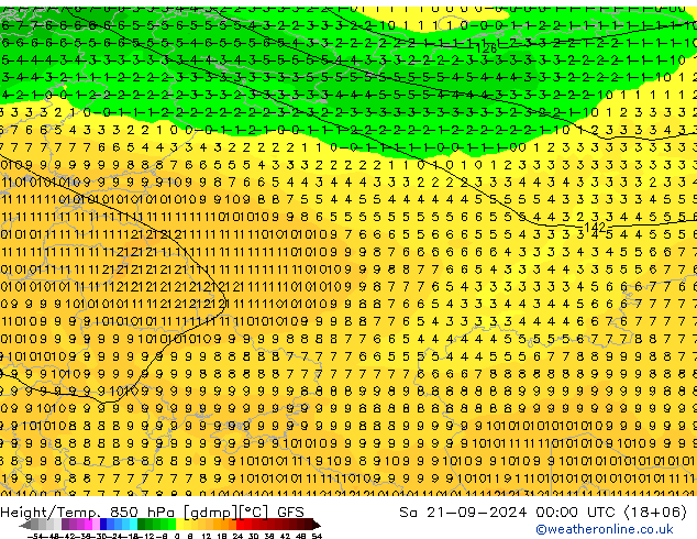 Height/Temp. 850 hPa GFS Sa 21.09.2024 00 UTC