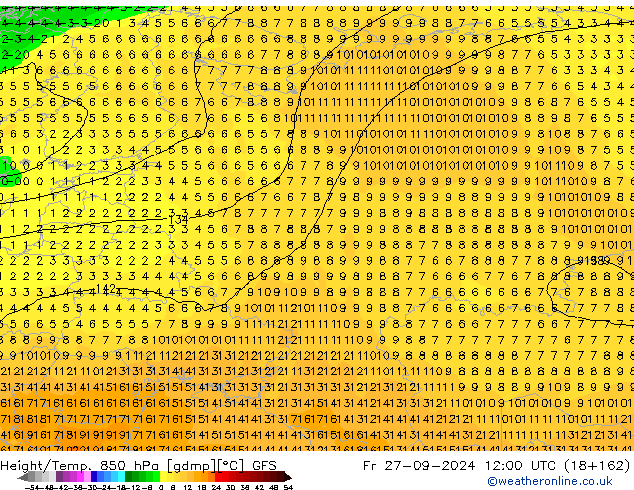 Height/Temp. 850 hPa GFS Fr 27.09.2024 12 UTC