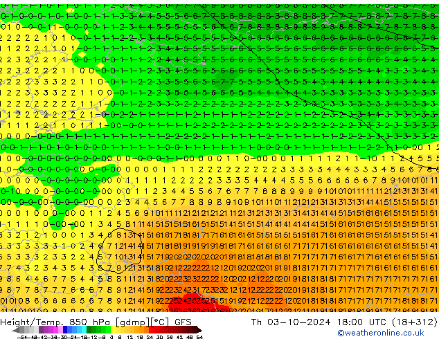 Height/Temp. 850 hPa GFS Th 03.10.2024 18 UTC