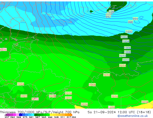 Thck 700-1000 hPa GFS  21.09.2024 12 UTC