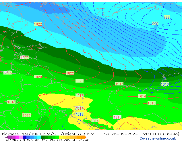 Thck 700-1000 hPa GFS dom 22.09.2024 15 UTC