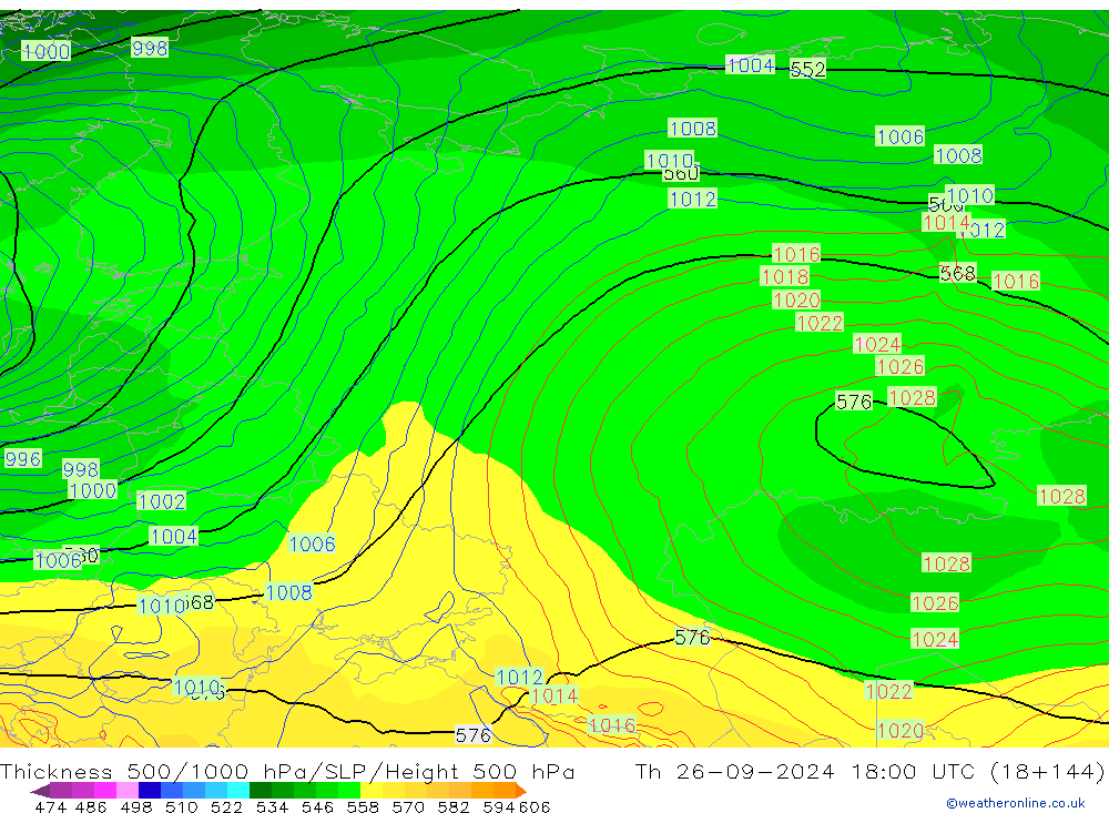 500-1000 hPa Kalınlığı GFS Per 26.09.2024 18 UTC