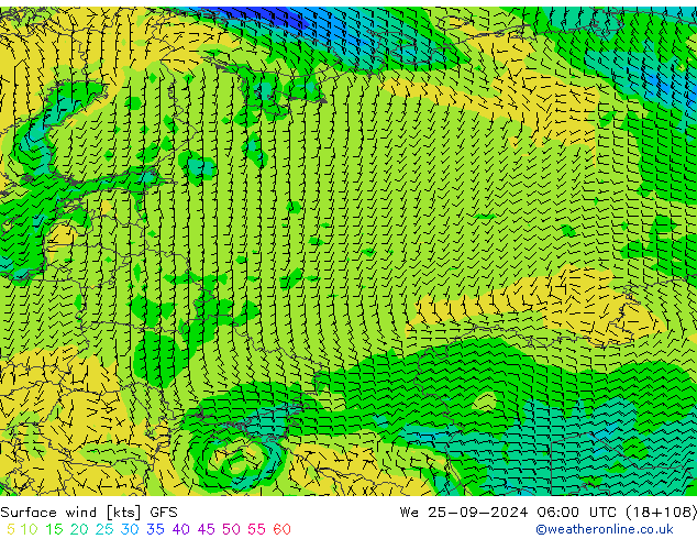 Bodenwind GFS Mi 25.09.2024 06 UTC