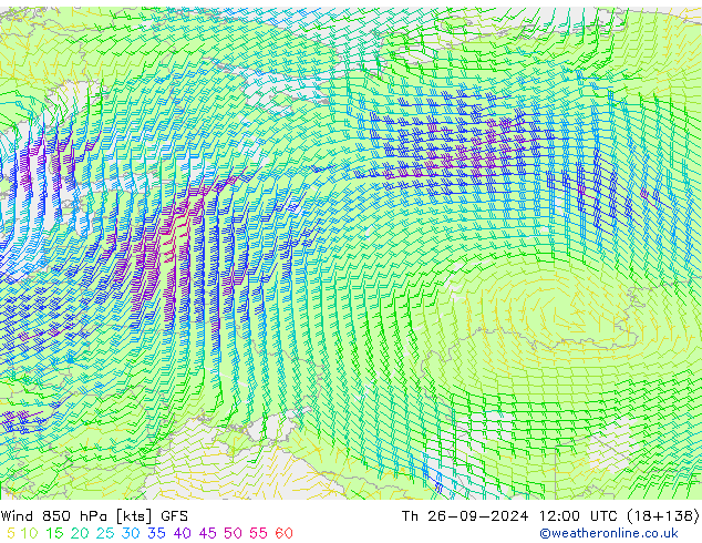 ветер 850 гПа GFS чт 26.09.2024 12 UTC