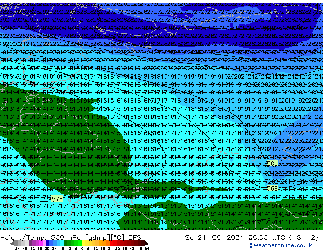 Height/Temp. 500 hPa GFS Sa 21.09.2024 06 UTC