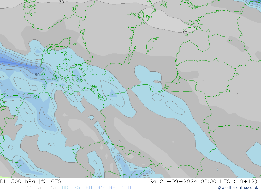 RH 300 hPa GFS Sa 21.09.2024 06 UTC