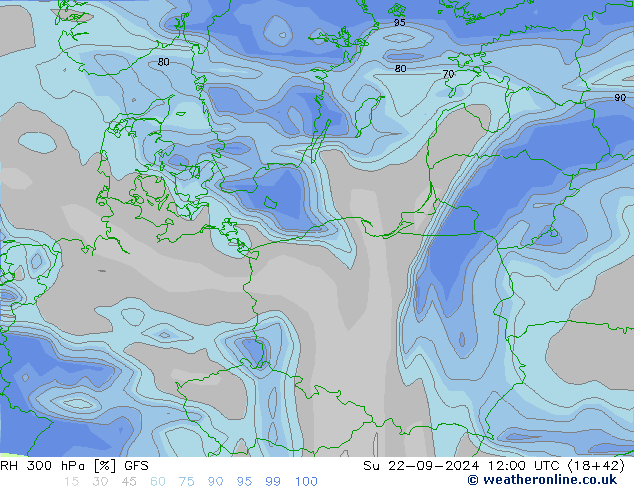 RH 300 hPa GFS Su 22.09.2024 12 UTC