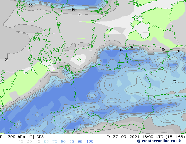 RH 300 hPa GFS Fr 27.09.2024 18 UTC