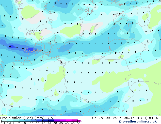 осадки (12h) GFS сб 28.09.2024 18 UTC