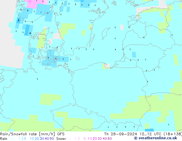 Rain/Snowfall rate GFS czw. 26.09.2024 12 UTC