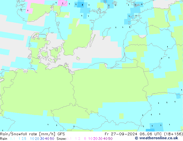 Rain/Snowfall rate GFS Fr 27.09.2024 06 UTC