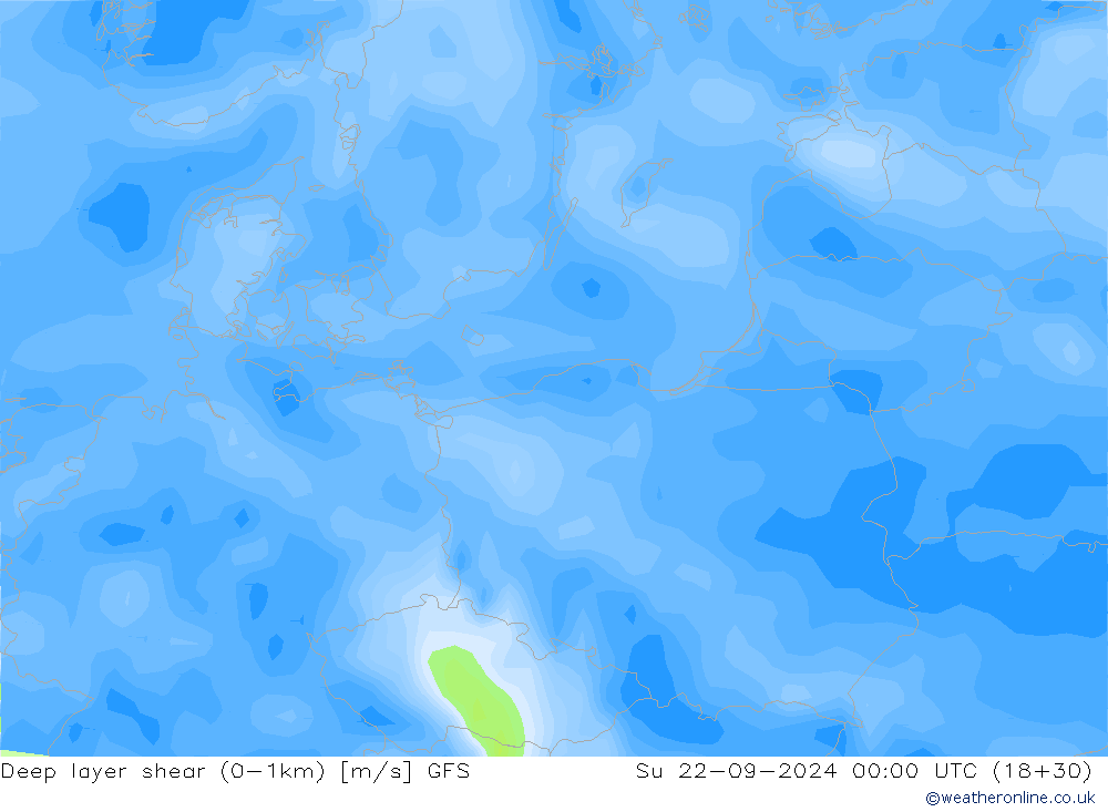 Deep layer shear (0-1km) GFS dim 22.09.2024 00 UTC