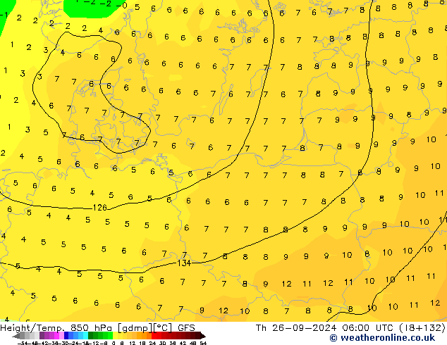 Height/Temp. 850 hPa GFS Qui 26.09.2024 06 UTC