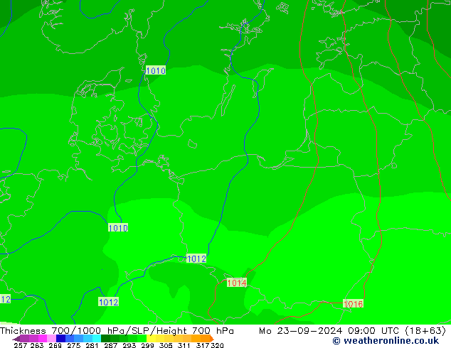 Thck 700-1000 hPa GFS Po 23.09.2024 09 UTC