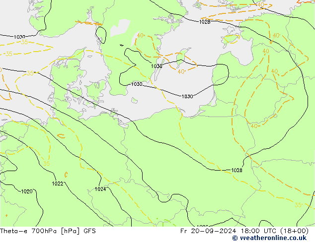 Theta-e 700гПа GFS пт 20.09.2024 18 UTC