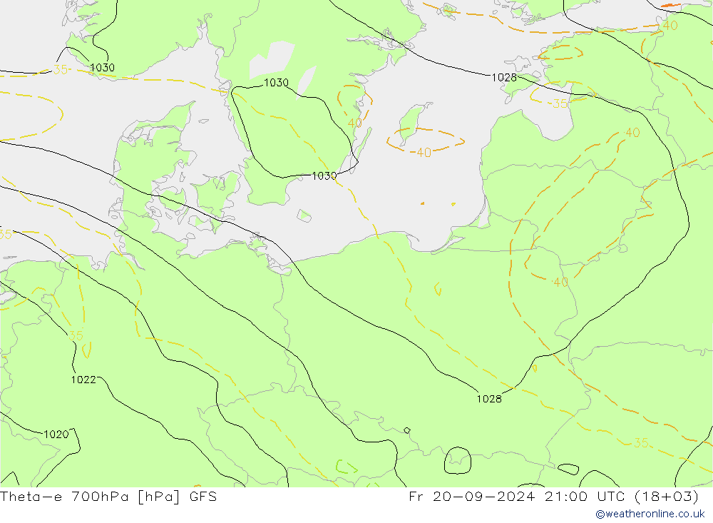 Theta-e 700hPa GFS ven 20.09.2024 21 UTC