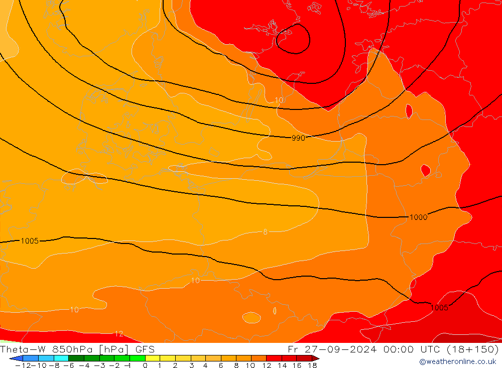 Theta-W 850hPa GFS Cu 27.09.2024 00 UTC