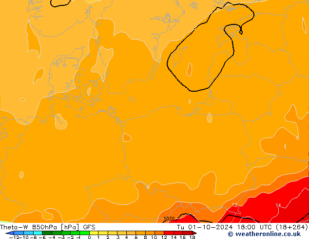 Theta-W 850hPa GFS Tu 01.10.2024 18 UTC