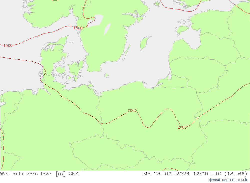 Wet bulb zero level GFS Po 23.09.2024 12 UTC