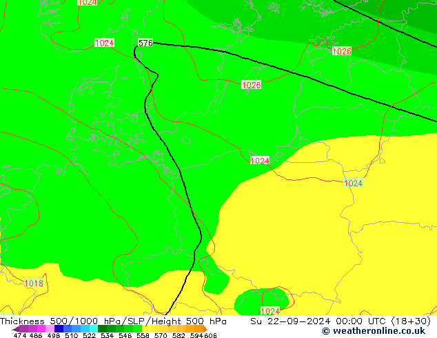 Thck 500-1000hPa GFS Su 22.09.2024 00 UTC