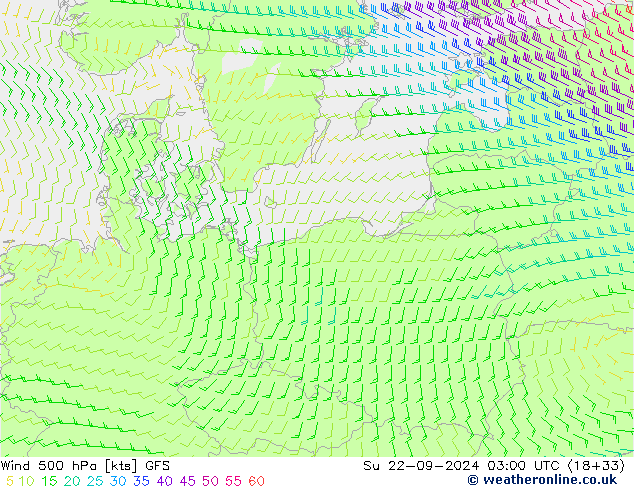 Vento 500 hPa GFS Dom 22.09.2024 03 UTC