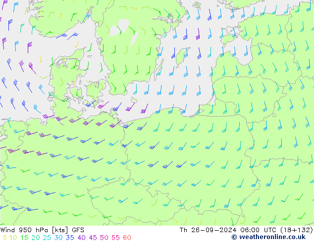 Viento 950 hPa GFS jue 26.09.2024 06 UTC