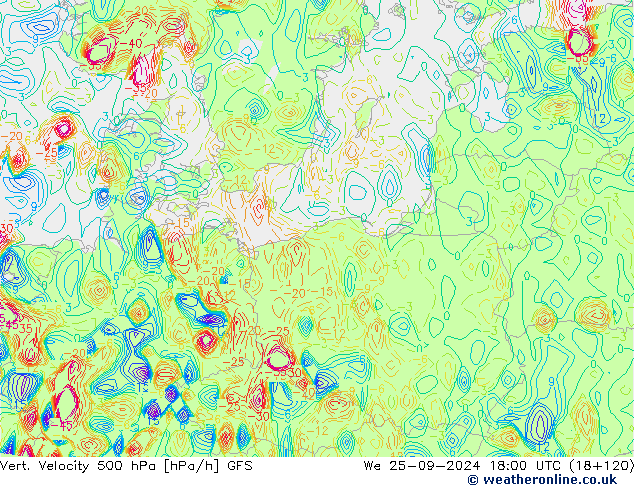 500 hPa Dikey Hız GFS Çar 25.09.2024 18 UTC