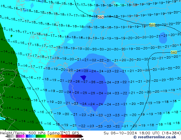 Z500/Rain (+SLP)/Z850 GFS Su 06.10.2024 18 UTC