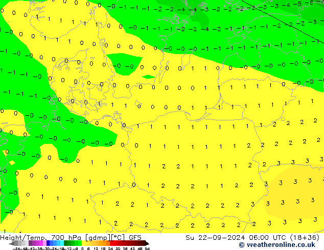 Height/Temp. 700 hPa GFS  22.09.2024 06 UTC