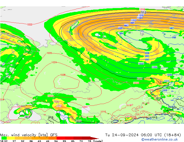 Max. wind velocity GFS Tu 24.09.2024 06 UTC