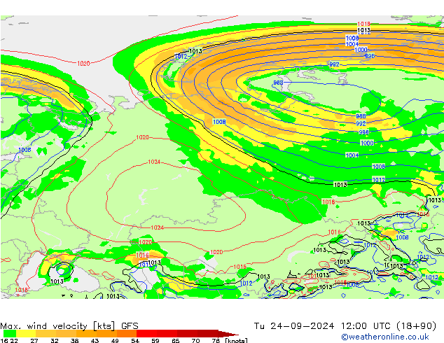 Max. wind velocity GFS Tu 24.09.2024 12 UTC