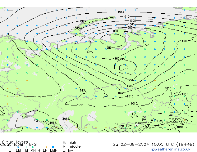 Cloud layer GFS Paz 22.09.2024 18 UTC