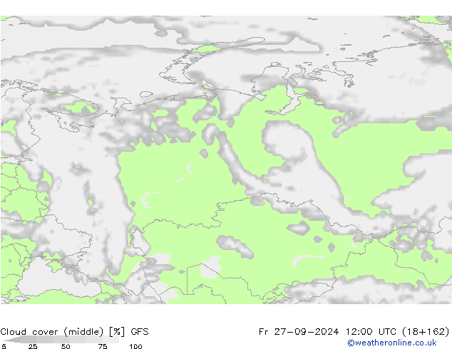 oblačnosti uprostřed GFS Pá 27.09.2024 12 UTC