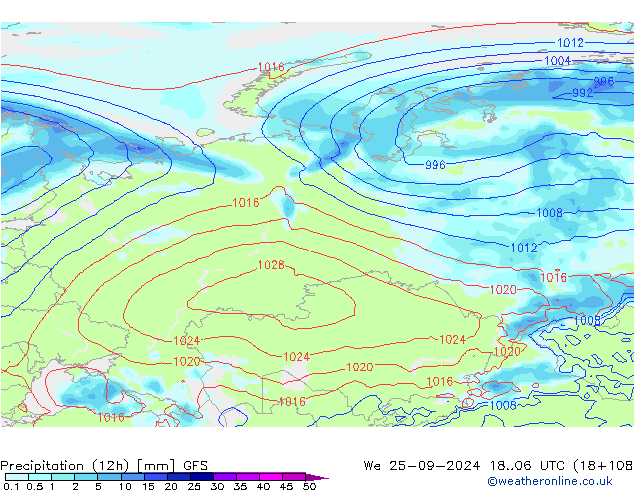 Precipitação (12h) GFS Qua 25.09.2024 06 UTC